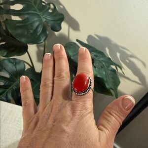 Chunky chakra jewelry Vibrant Red howlite and sterling silver cabochon Ring 8